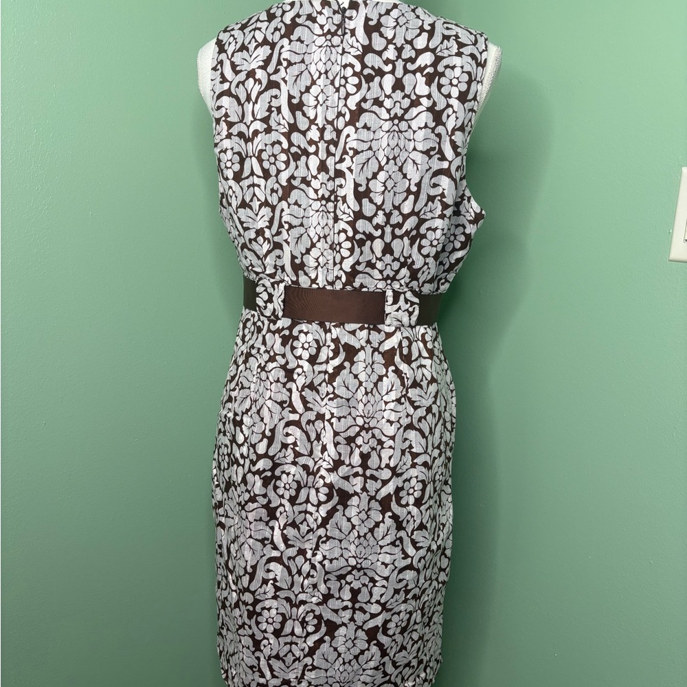 Robbie Bee Brown and White Patterned Midi Dress 12 zipper - Picture 2 of 10